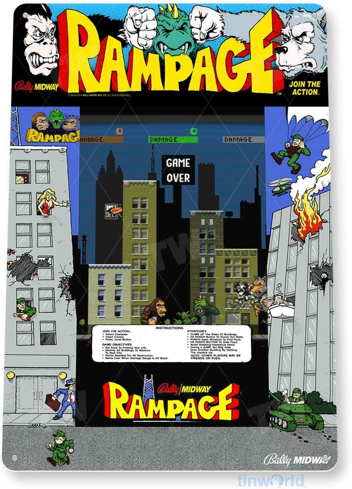Retro Gaming Shop - TIN SIGN Rampage Arcade Sign Game