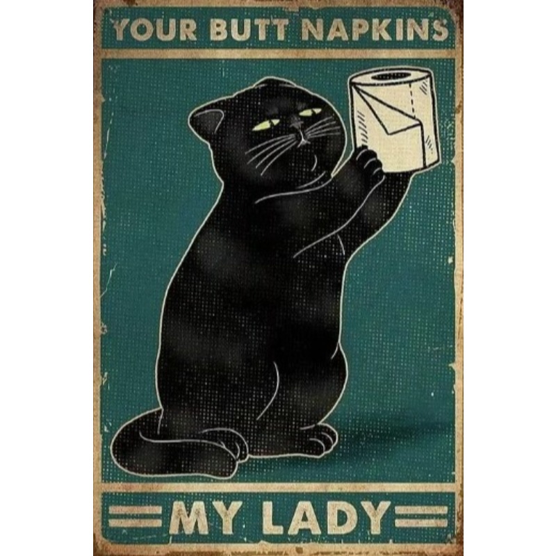 Black Funny Cat Metal Sign Vin - Retro Gaming Pictures review and price